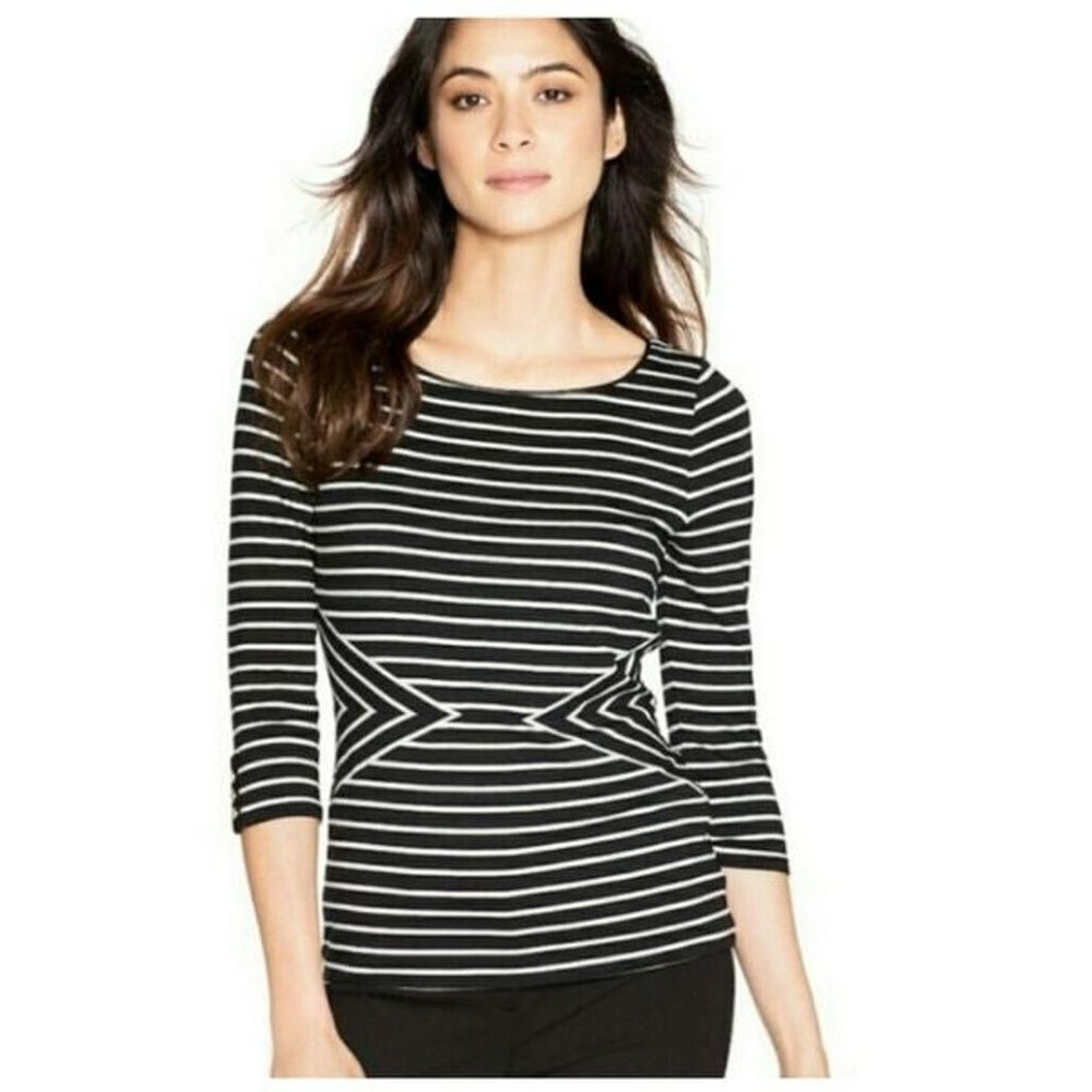 WHBM Quarter Sleeve Stripes Top